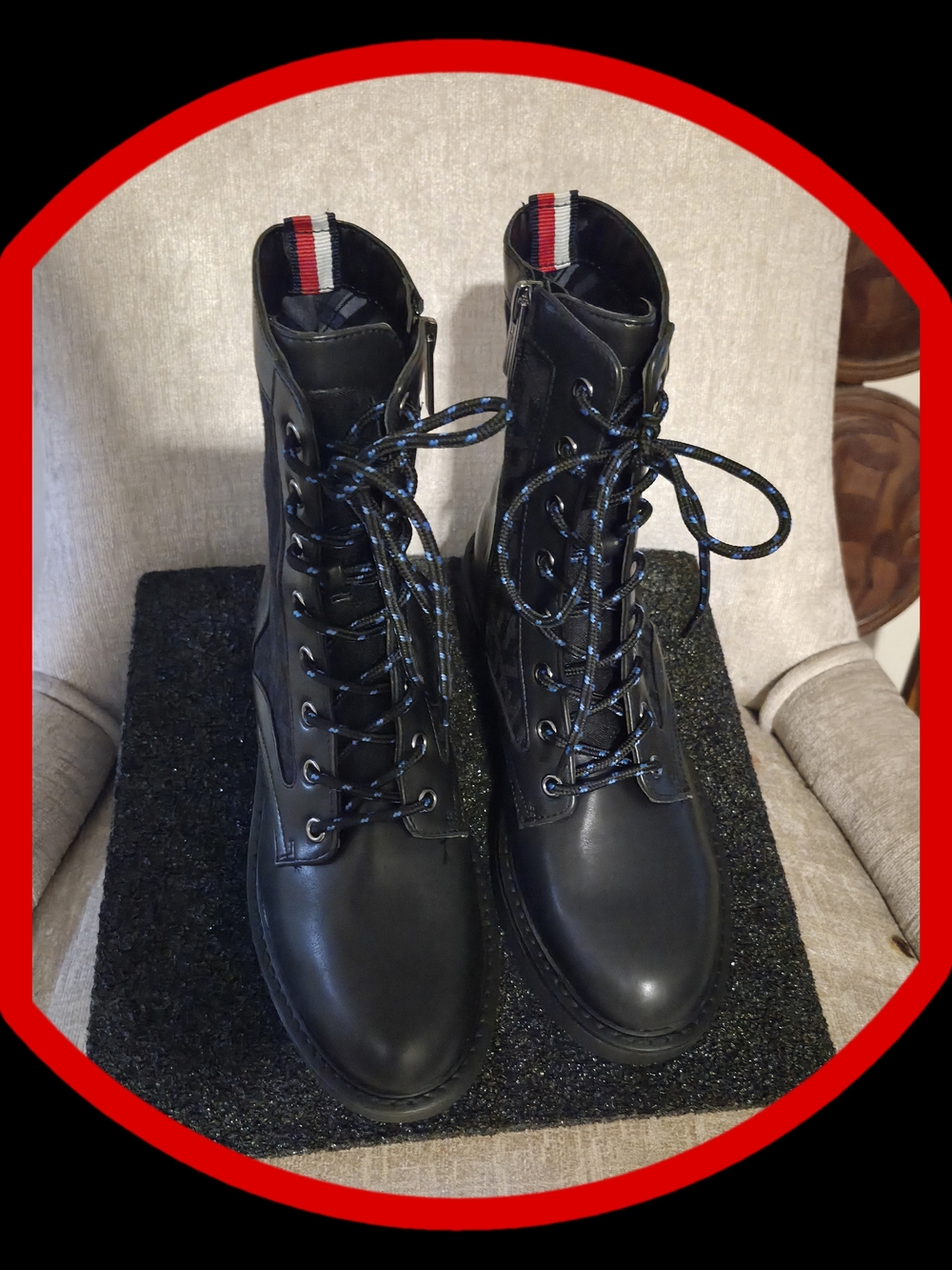 NWOT Tommy Hilfiger 'Taiki' Faux Leather Combat Boots w/Fabric & Signature Logo